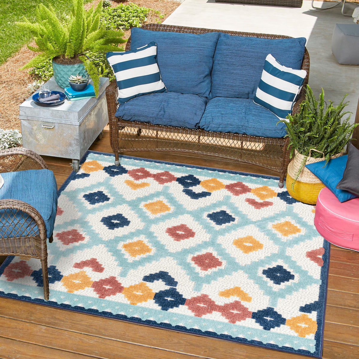 Caribbean Terrace Collection Area Rug -  Tobago Square Ivory  lifestyle 108