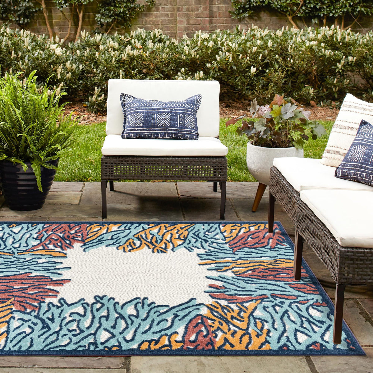 Caribbean Terrace Collection Area Rug -  Tortola Square Multi  lifestyle 57