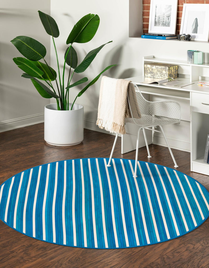 Serenity Pines Collection Area Rug - WhisperCreek Round Blue White  lifestyle 102