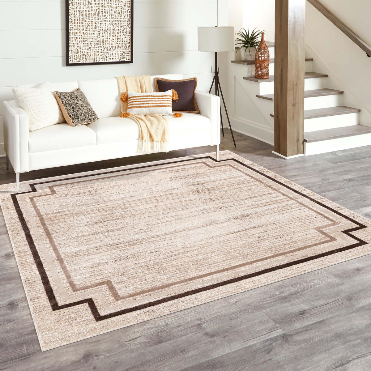 Serenity Sands Collection Area Rug -  Hushhaven Square Brown  lifestyle 165