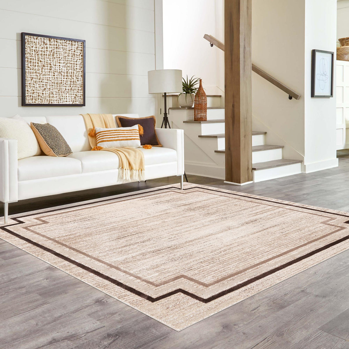 Serenity Sands Collection Area Rug -  Hushhaven Square Brown  lifestyle 166
