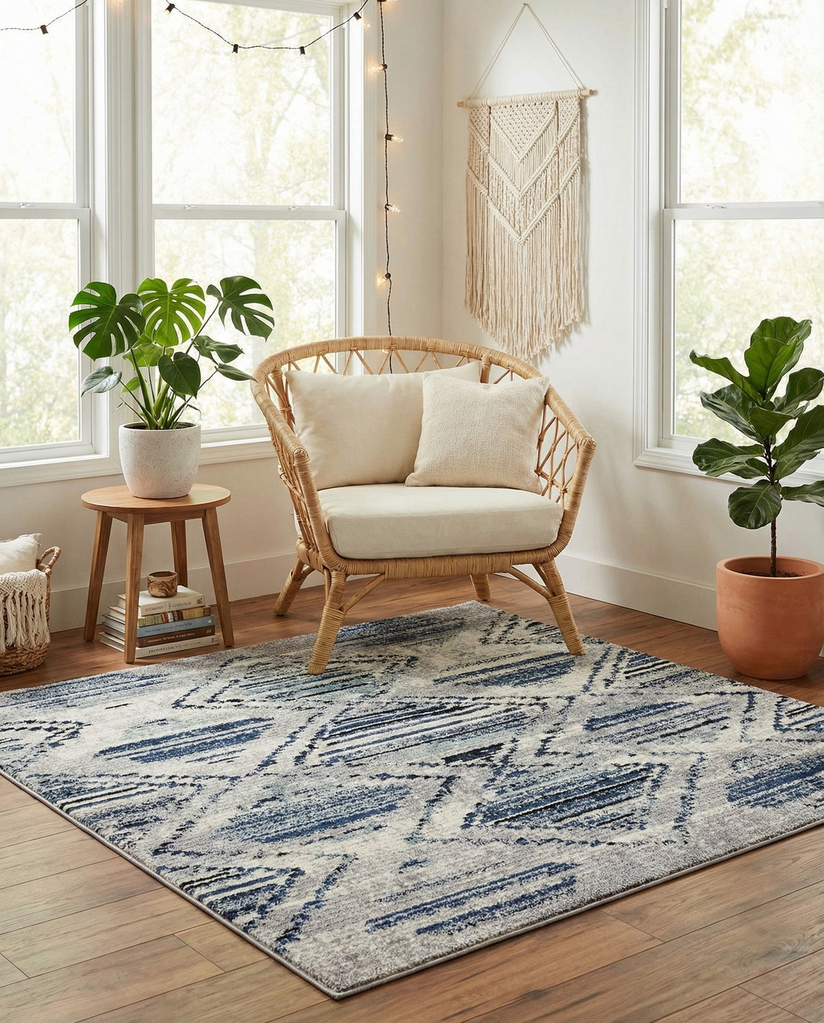 Marrakech Mosaic Collection Area Rug -  Atlas Square Blue Gray  lifestyle 53