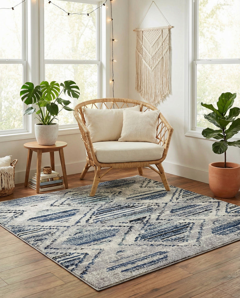 Marrakech Mosaic Collection Area Rug -  Atlas Square Blue Gray  lifestyle 53