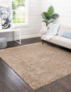 Cozy Haven Shag Collection Area Rug - Sanctuary (Taupe) Square Taupe  lifestyle 19