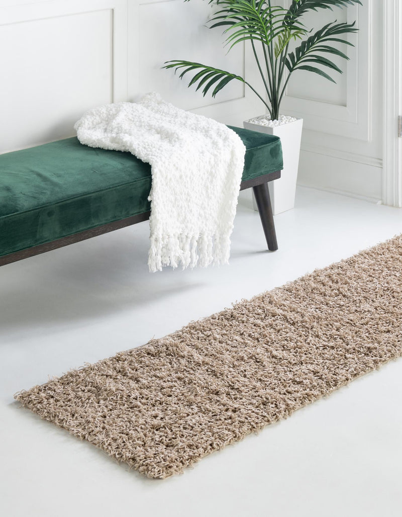 Cozy Haven Shag Collection Area Rug - Sanctuary (Taupe) Runner Taupe  lifestyle 20