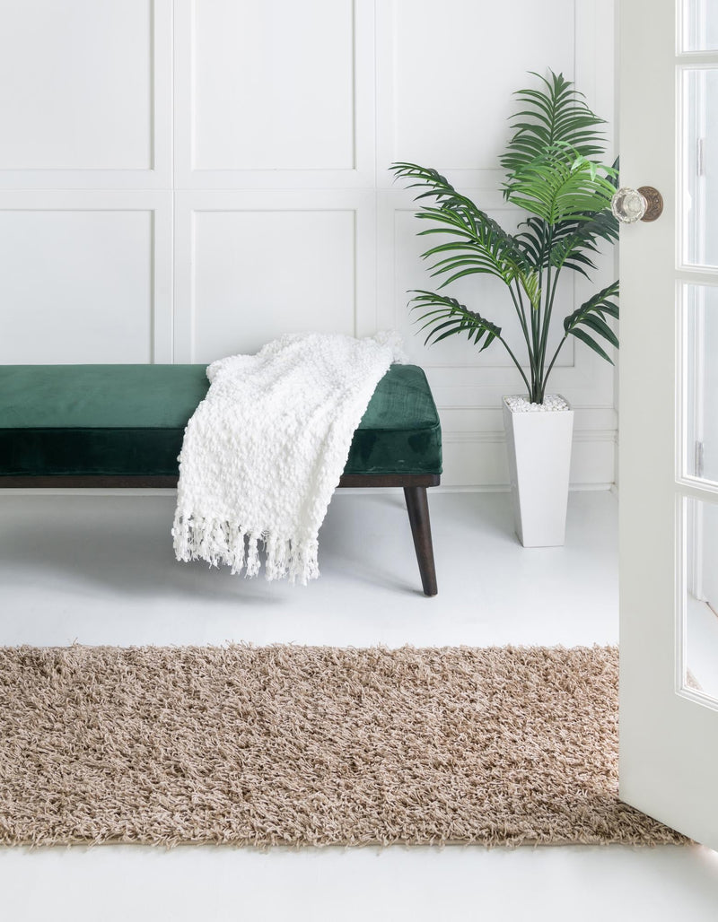Cozy Haven Shag Collection Area Rug - Sanctuary (Taupe) Runner Taupe  lifestyle 21