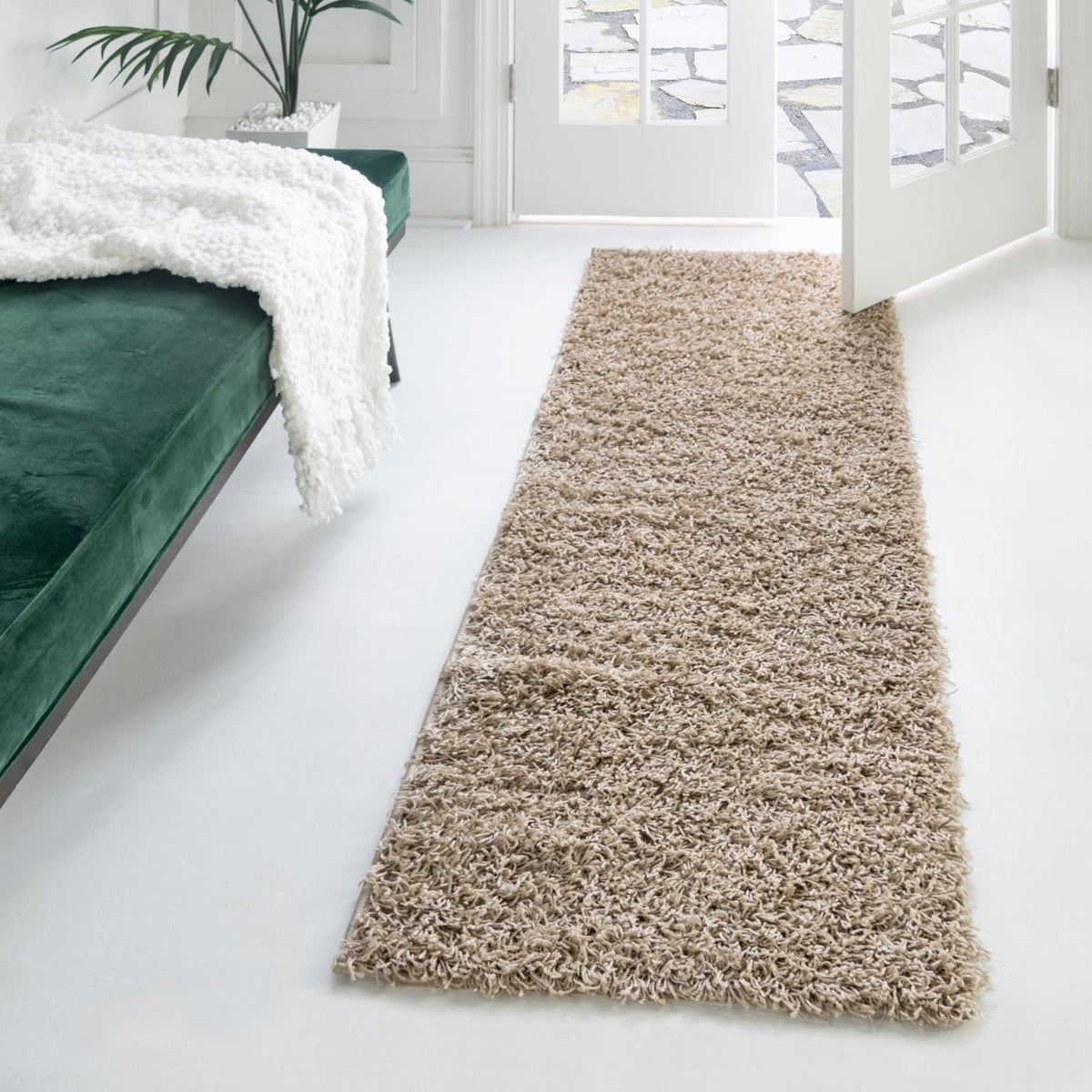 Cozy Haven Shag Collection Area Rug - Sanctuary (Taupe) Runner Taupe  lifestyle 42
