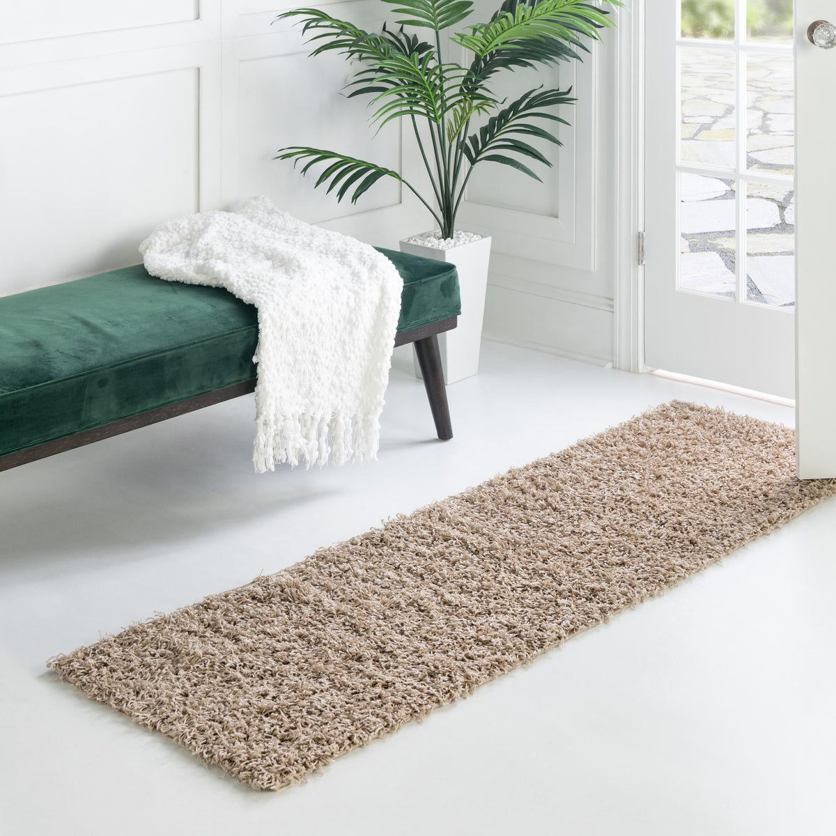 Cozy Haven Shag Collection Area Rug - Sanctuary (Taupe) Runner Taupe  lifestyle 43