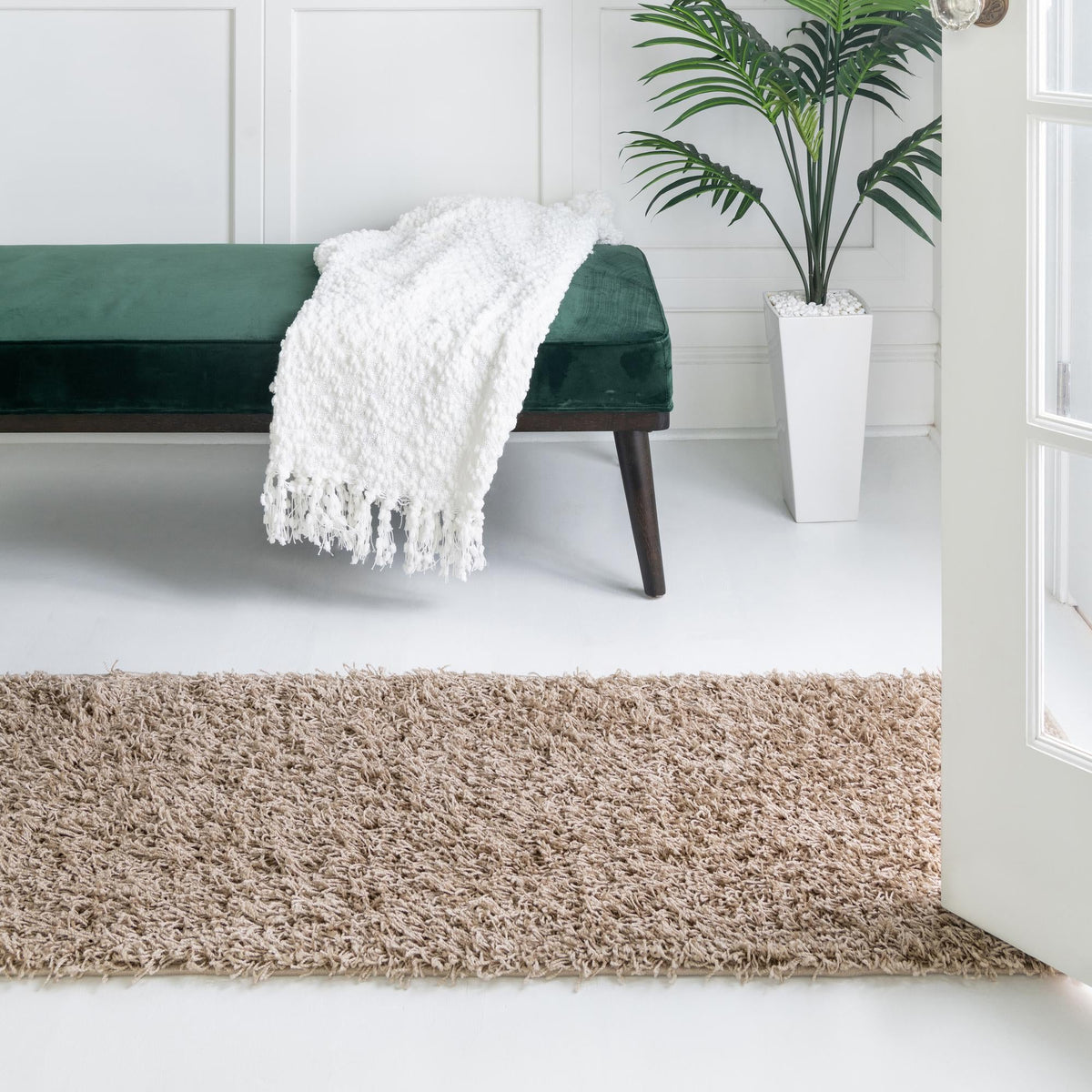 Cozy Haven Shag Collection Area Rug - Sanctuary (Taupe) Runner Taupe  lifestyle 44
