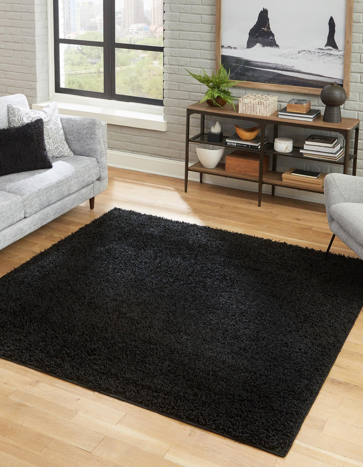 Cozy Haven Shag Collection Area Rug - Sanctuary Square Jet Black  lifestyle 41