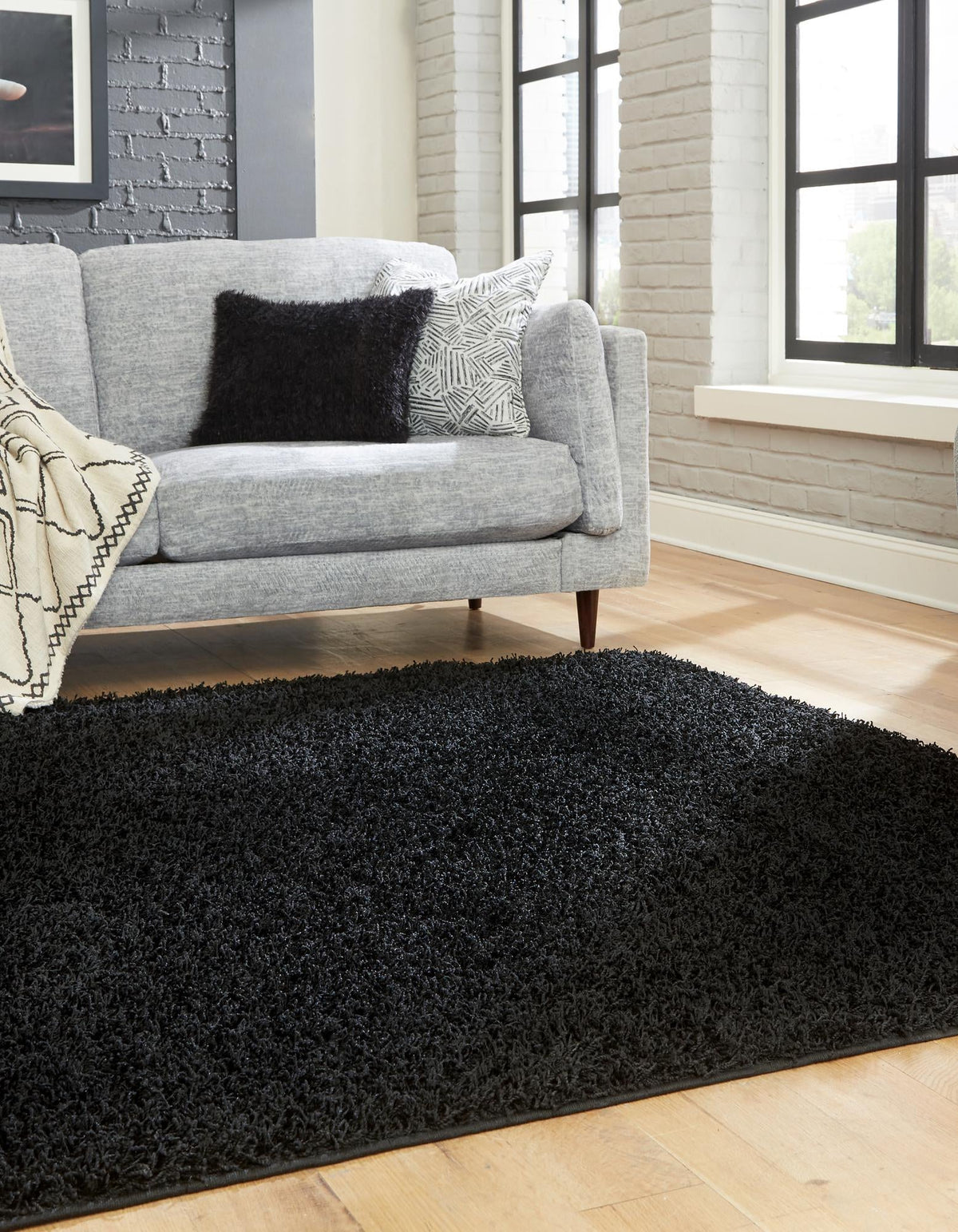 Cozy Haven Shag Collection Area Rug - Sanctuary Square Jet Black  lifestyle 48