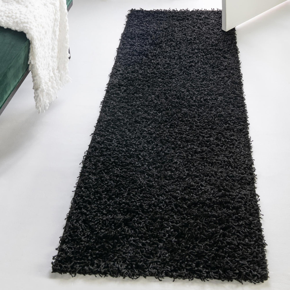 Cozy Haven Shag Collection Area Rug - Sanctuary Runner Jet Black  lifestyle 68