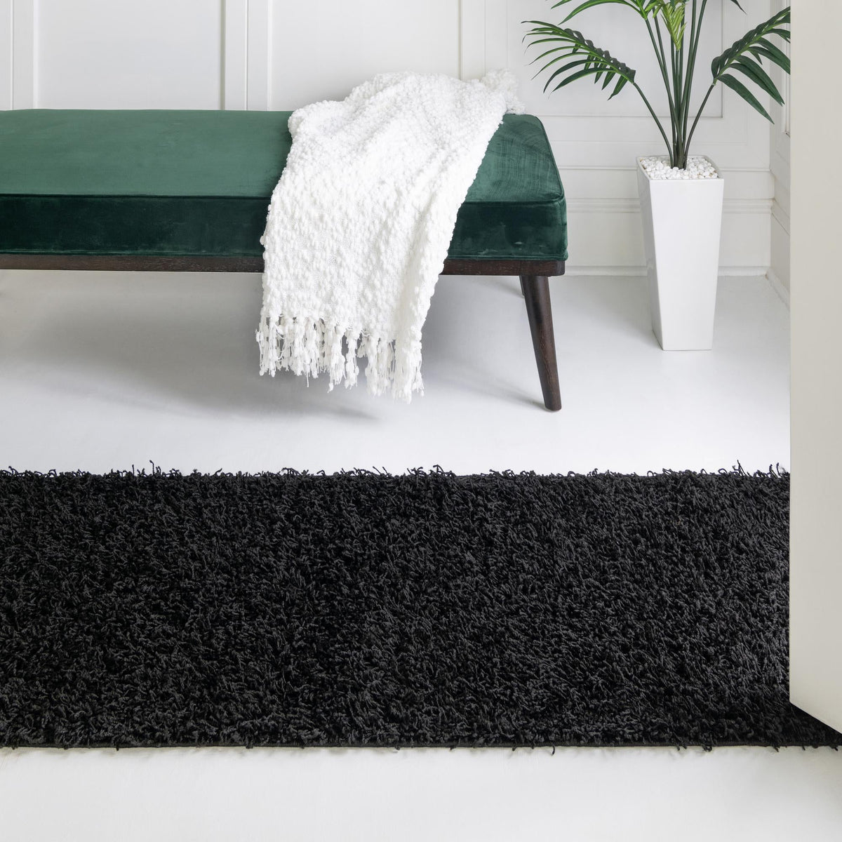 Cozy Haven Shag Collection Area Rug - Sanctuary Runner Jet Black  lifestyle 75