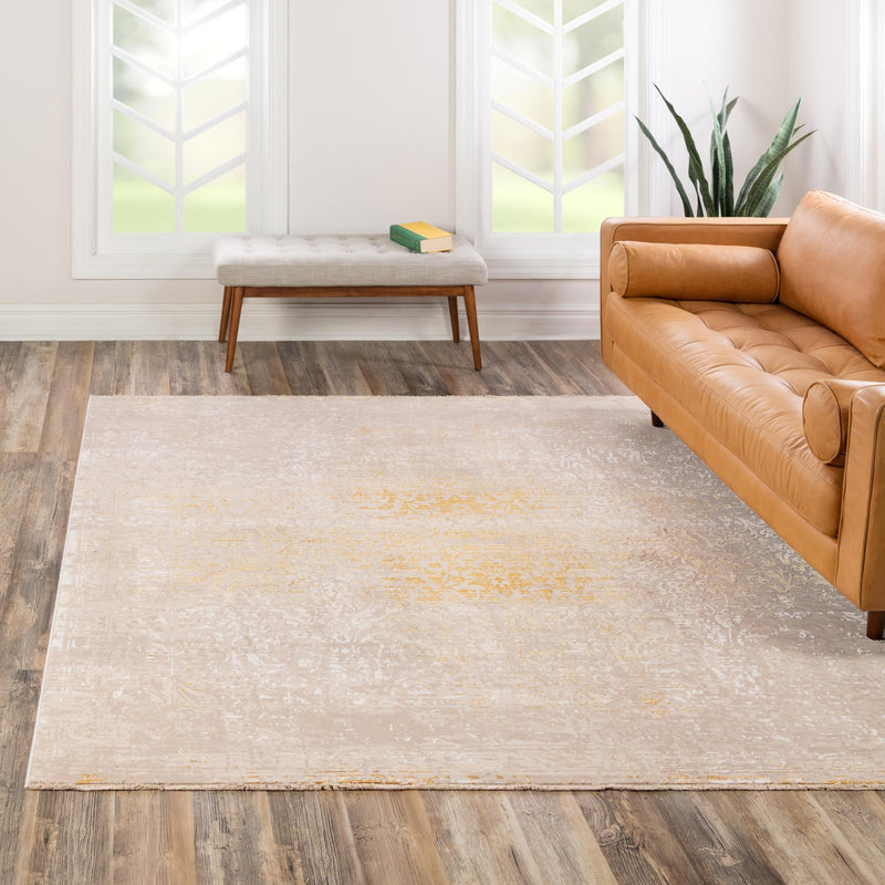 Sahara Elegance Collection Area Rug - Marrakech Square Ivory and Gold  lifestyle 55