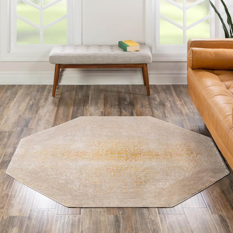 Sahara Elegance Collection Area Rug - Marrakech Octagon Ivory and Gold  lifestyle 56