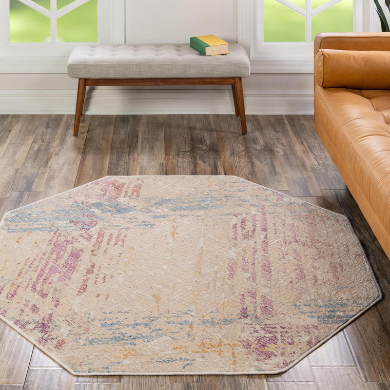 Sahara Elegance Collection Area Rug -  Essaouira Octagon Ivory and Gray  lifestyle 57