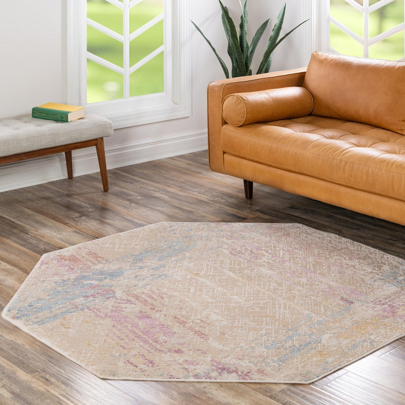 Sahara Elegance Collection Area Rug -  Essaouira Octagon Ivory and Gray  lifestyle 60