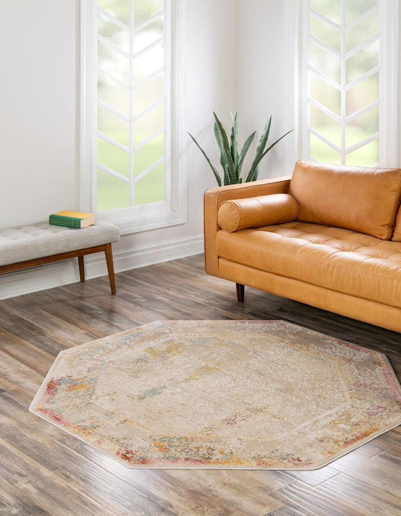 Sahara Elegance Collection Area Rug -  Luxor Octagon Ivory  lifestyle 22
