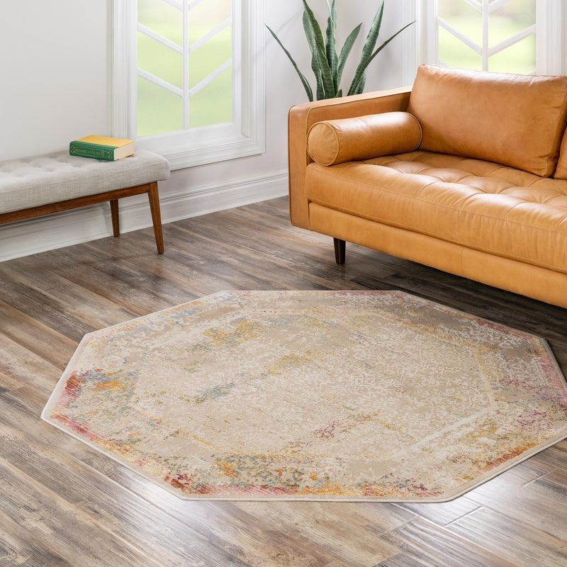 Sahara Elegance Collection Area Rug -  Luxor Octagon Ivory  lifestyle 57