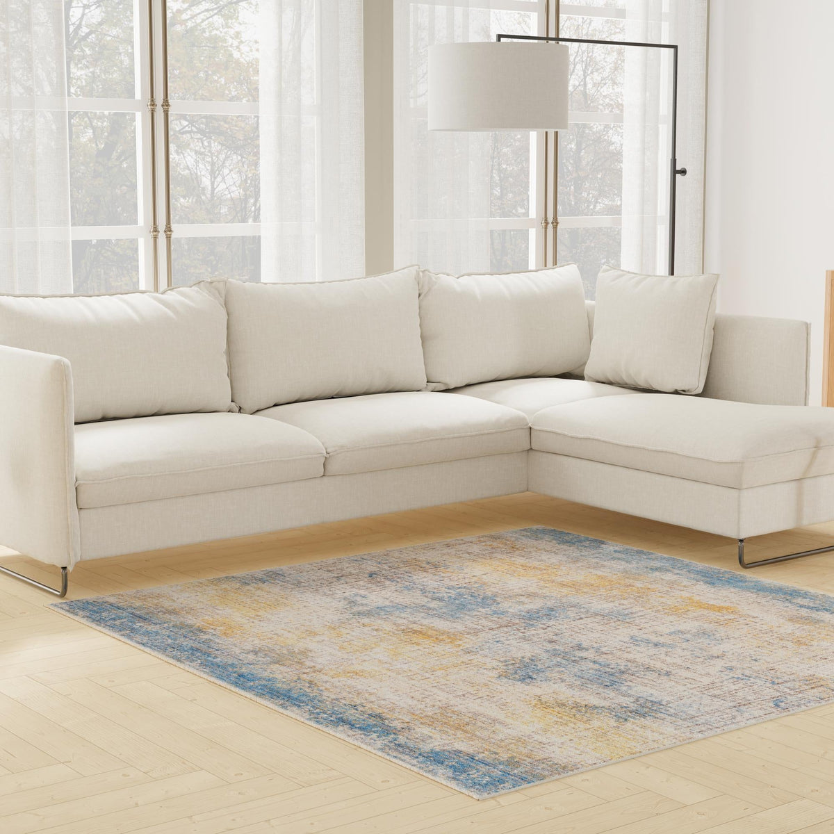 Sahara Elegance Collection Area Rug -  Tangier Square Blue Ivory  lifestyle 46