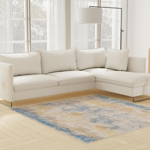 Sahara Elegance Collection Area Rug -  Tangier Square Blue Ivory  lifestyle 46