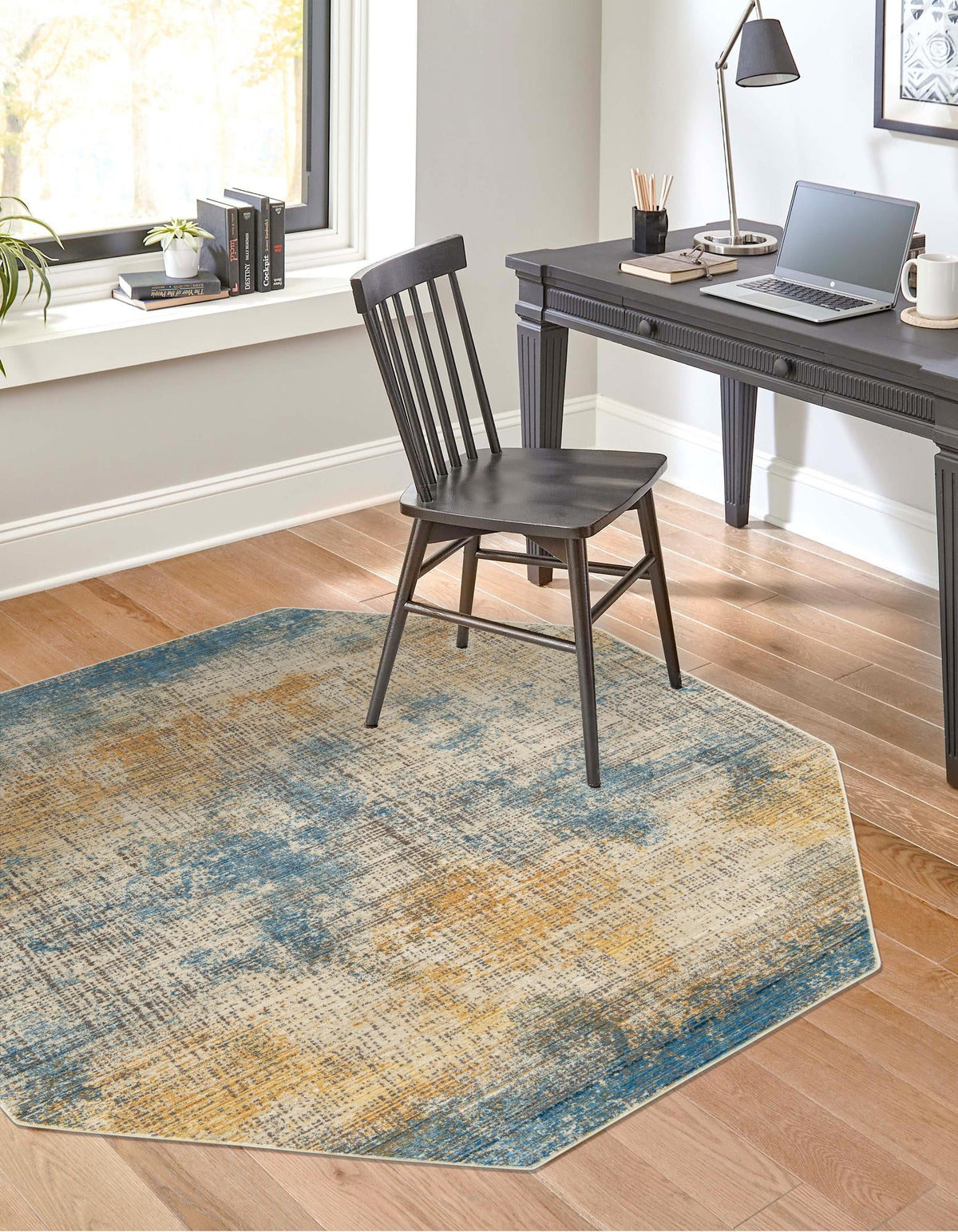 Sahara Elegance Collection Area Rug -  Tangier Octagon Blue Ivory  lifestyle 33