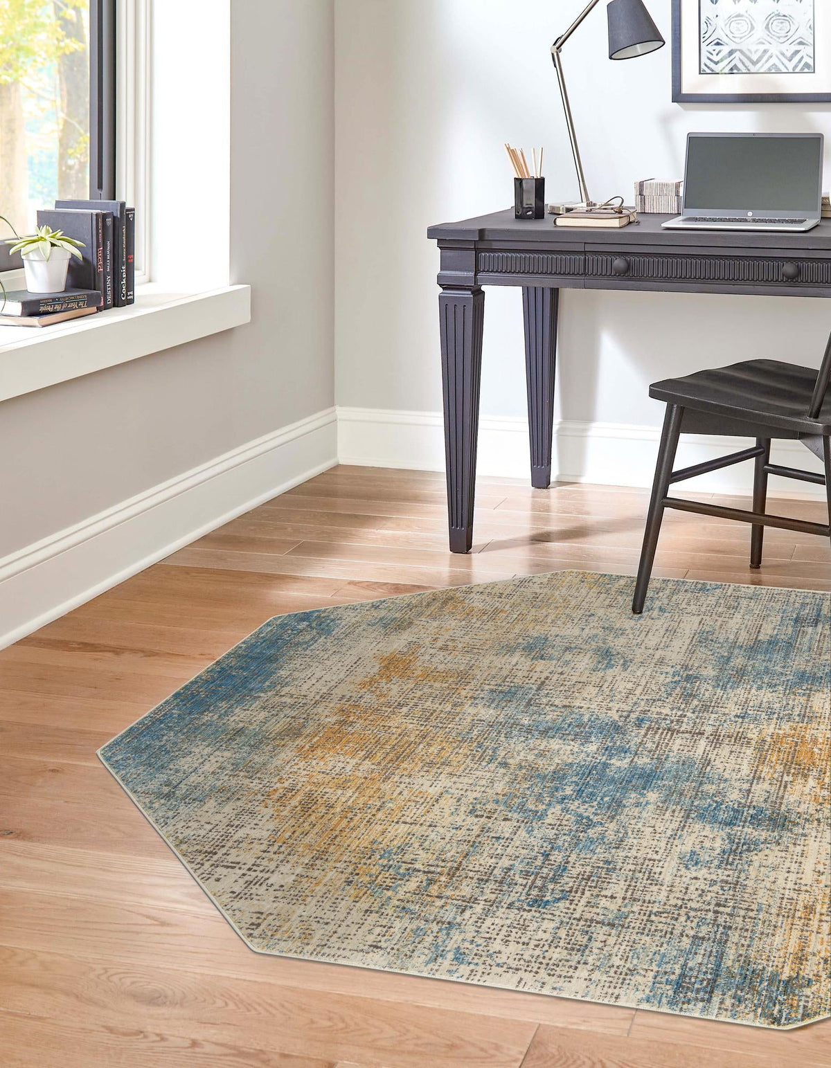 Sahara Elegance Collection Area Rug -  Tangier Octagon Blue Ivory  lifestyle 39