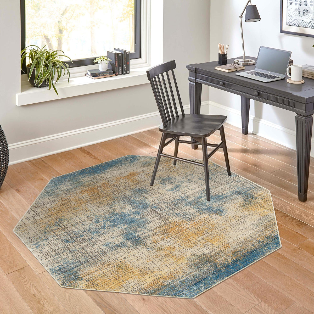 Sahara Elegance Collection Area Rug -  Tangier Octagon Blue Ivory  lifestyle 47