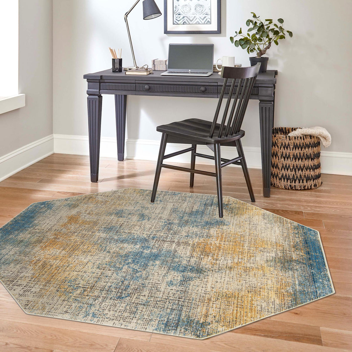 Sahara Elegance Collection Area Rug -  Tangier Octagon Blue Ivory  lifestyle 53