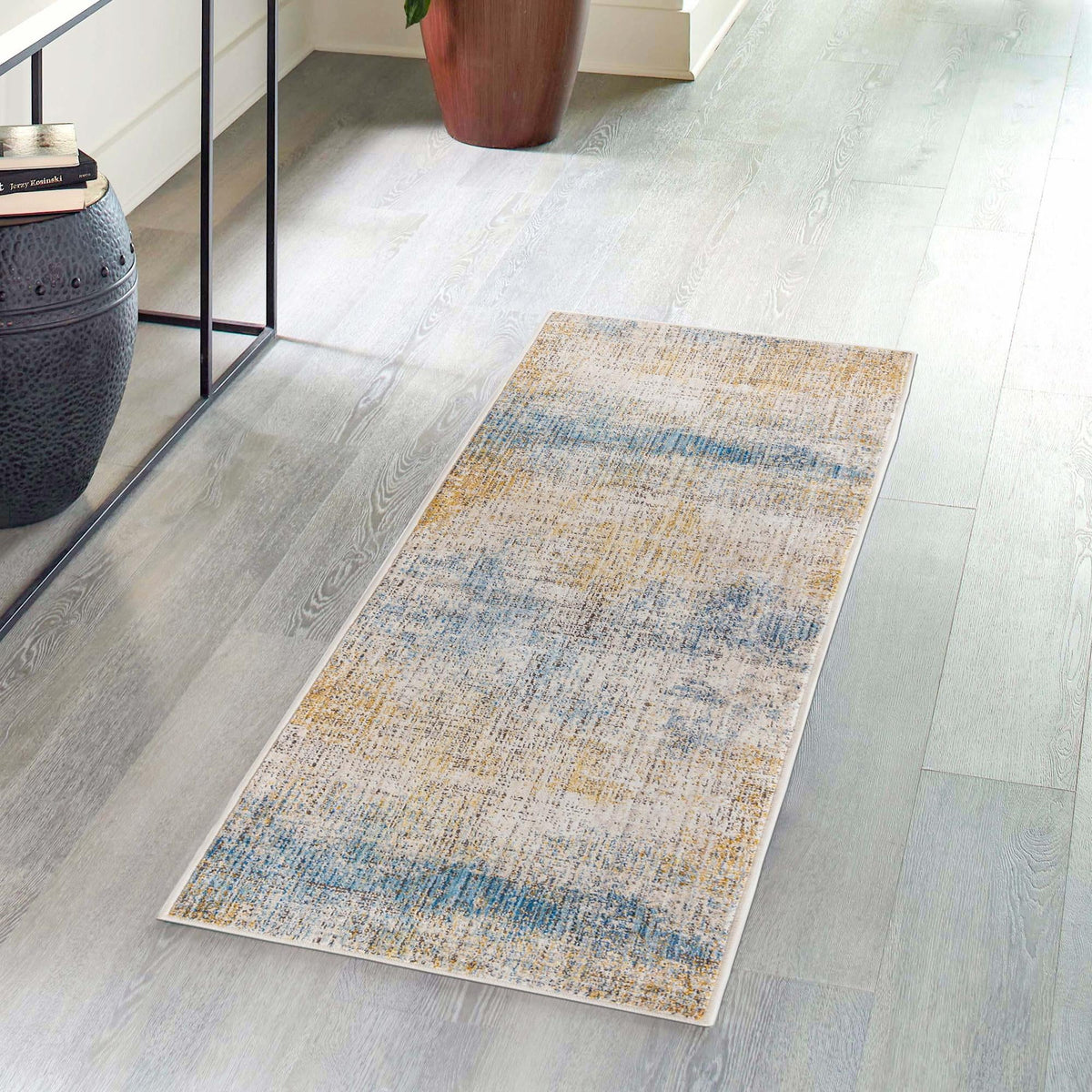 Sahara Elegance Collection Area Rug -  Tangier Runner Blue Ivory  lifestyle 48