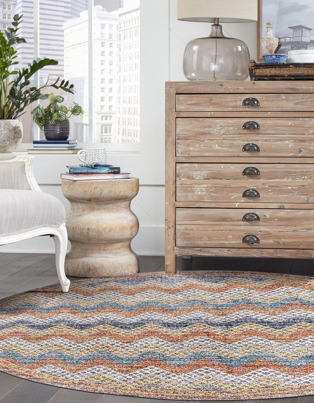 Mediterranea Elegance Collection Area Rug -  Rhodes Round Multi  lifestyle 18
