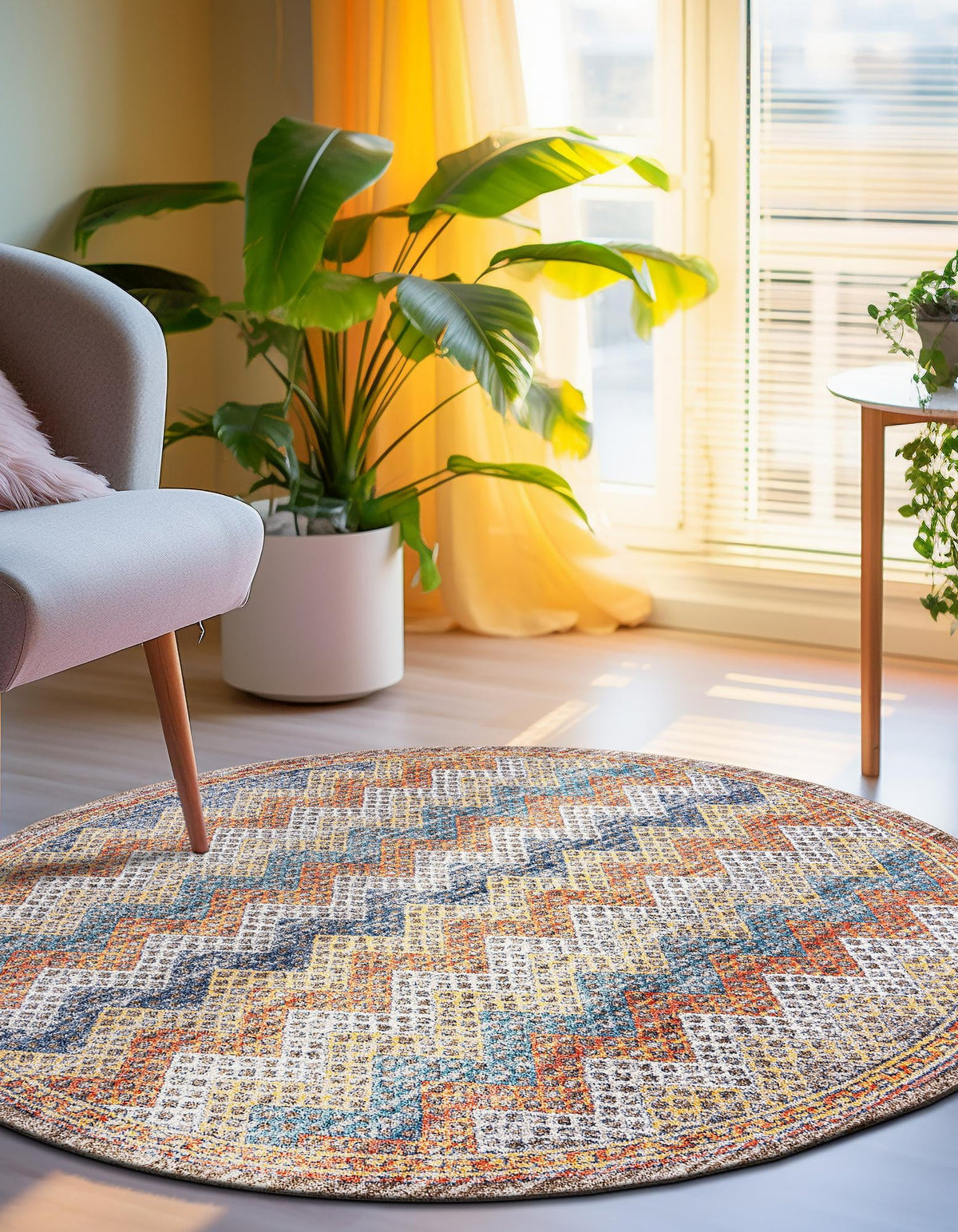 Mediterranea Elegance Collection Area Rug -  Rhodes Round Multi  lifestyle 21