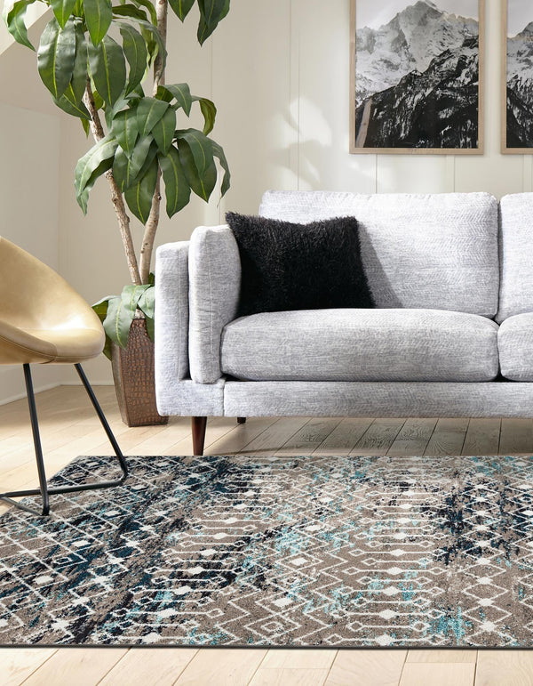 Mediterranean Lattice Collection Area Rug - Santorini (Multi Gray Blue) Rectangle Multi Gray Blue  lifestyle 8