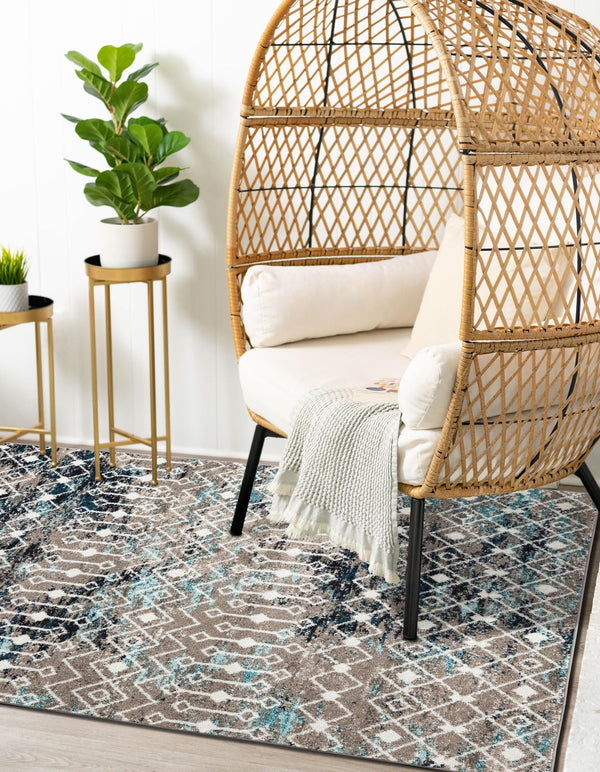 Mediterranean Lattice Collection Area Rug - Santorini (Multi Gray Blue) Rectangle Multi Gray Blue  lifestyle 9