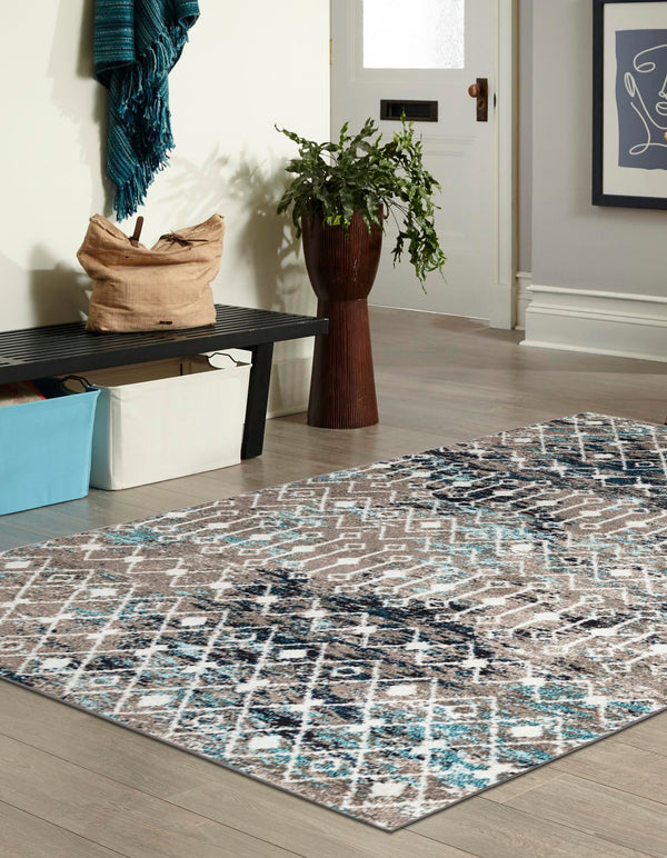 Mediterranean Lattice Collection Area Rug - Santorini (Multi Gray Blue) Rectangle Multi Gray Blue  lifestyle 11