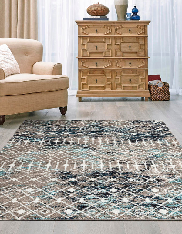 Mediterranean Lattice Collection Area Rug - Santorini (Multi Gray Blue) Rectangle Multi Gray Blue  lifestyle 13
