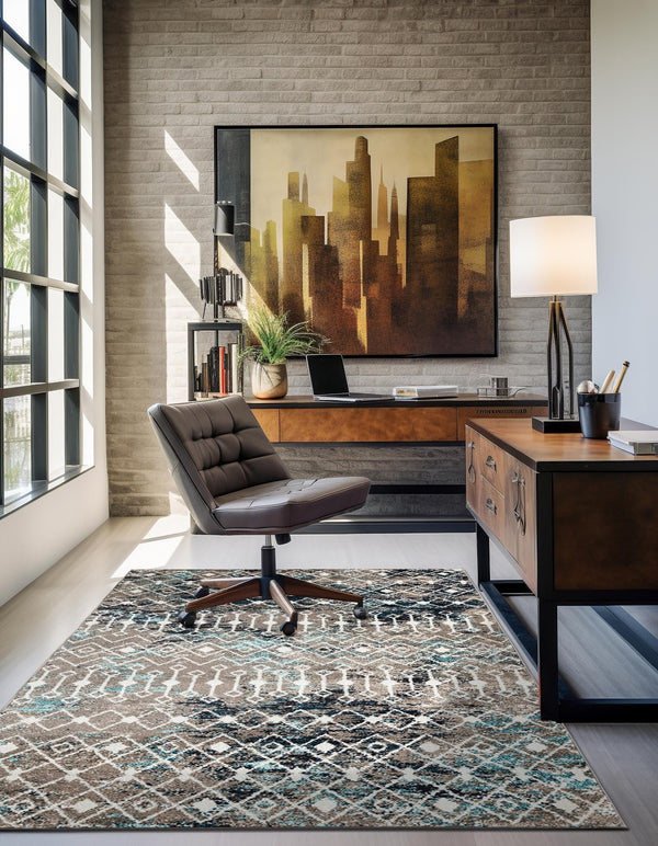 Mediterranean Lattice Collection Area Rug - Santorini (Multi Gray Blue) Rectangle Multi Gray Blue  lifestyle 15