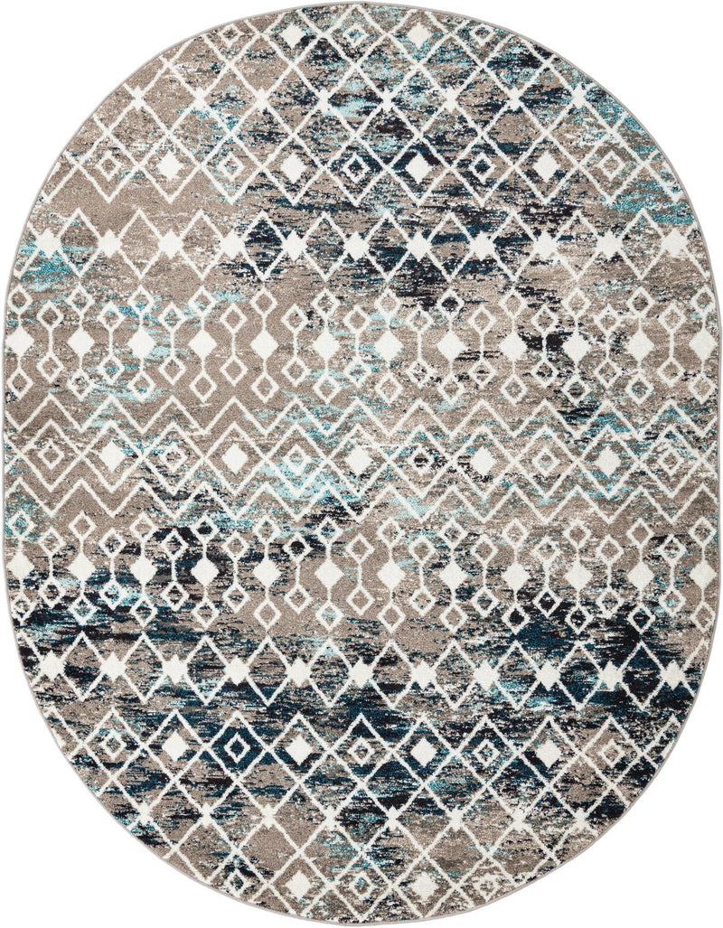 Mediterranean Lattice Collection Area Rug - Santorini (Multi Gray Blue) Oval Multi Gray Blue Main