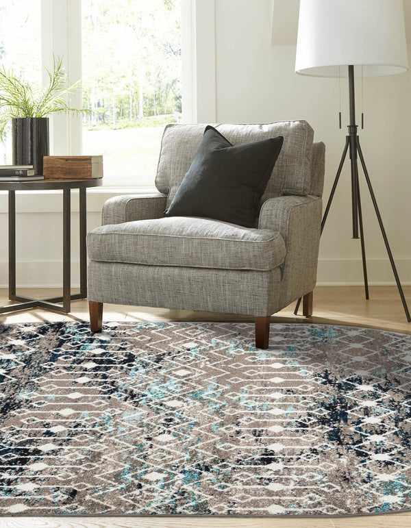 Mediterranean Lattice Collection Area Rug - Santorini (Multi Gray Blue) Oval Multi Gray Blue  lifestyle 3