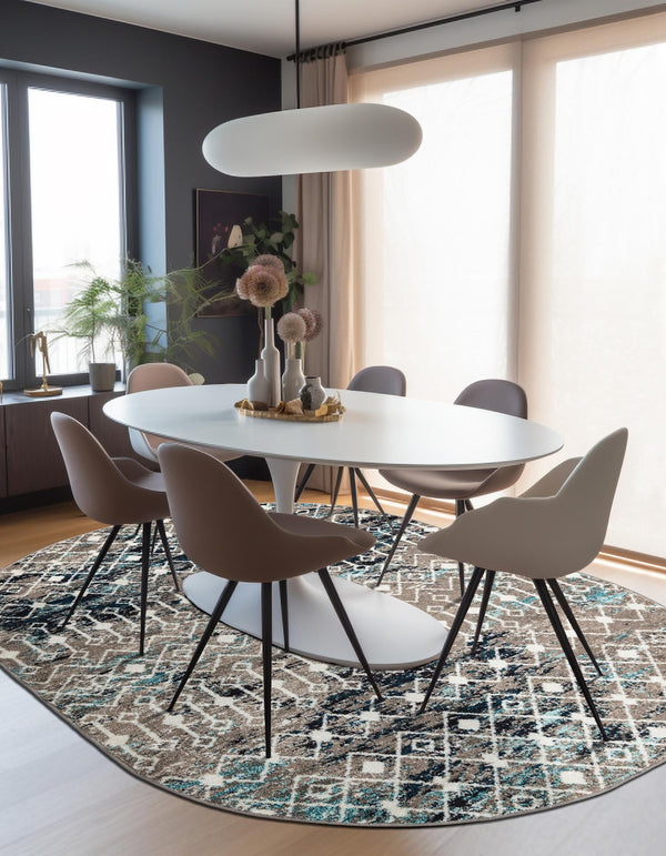 Mediterranean Lattice Collection Area Rug - Santorini (Multi Gray Blue) Oval Multi Gray Blue  lifestyle 6