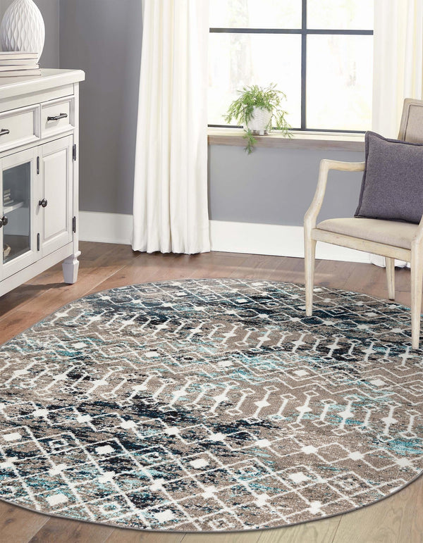 Mediterranean Lattice Collection Area Rug - Santorini (Multi Gray Blue) Oval Multi Gray Blue  lifestyle 7
