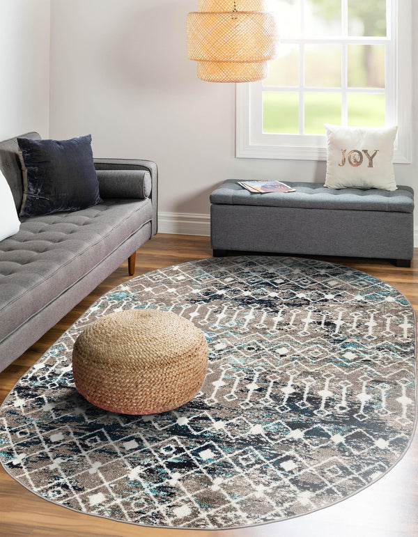 Mediterranean Lattice Collection Area Rug - Santorini (Multi Gray Blue) Oval Multi Gray Blue  lifestyle 11