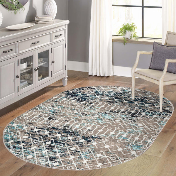 Mediterranean Lattice Collection Area Rug - Santorini (Multi Gray Blue) Oval Multi Gray Blue  lifestyle 23