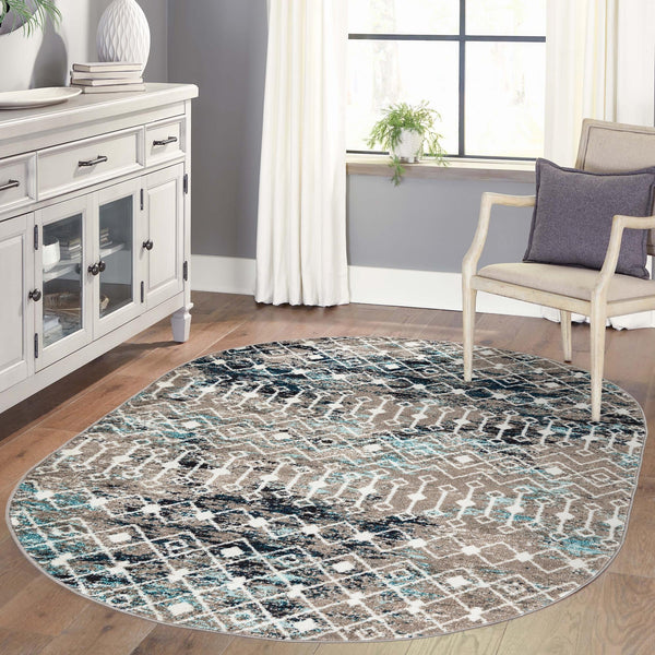 Mediterranean Lattice Collection Area Rug - Santorini (Multi Gray Blue) Oval Multi Gray Blue  lifestyle 24