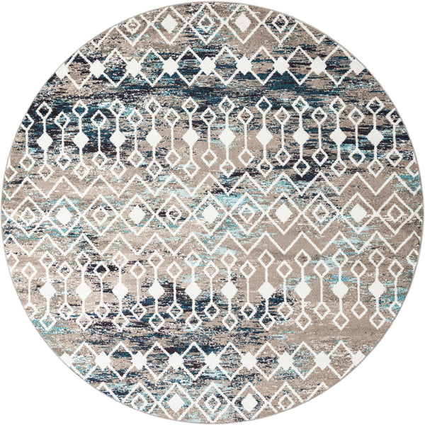 Mediterranean Lattice Collection Area Rug - Santorini (Multi Gray Blue) Round Multi Gray Blue Main
