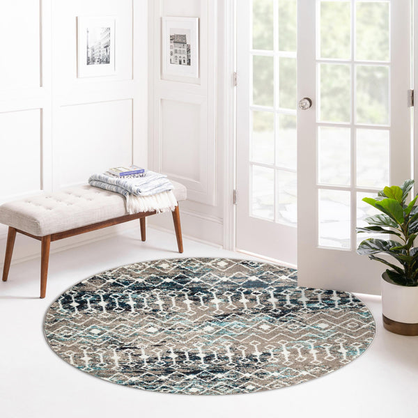 Mediterranean Lattice Collection Area Rug - Santorini (Multi Gray Blue) Round Multi Gray Blue  lifestyle 16