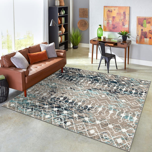 Mediterranean Lattice Collection Area Rug - Santorini (Multi Gray Blue) Square Multi Gray Blue  lifestyle 13