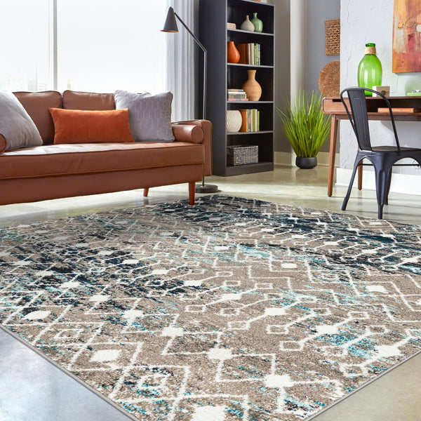 Mediterranean Lattice Collection Area Rug - Santorini (Multi Gray Blue) Square Multi Gray Blue  lifestyle 14