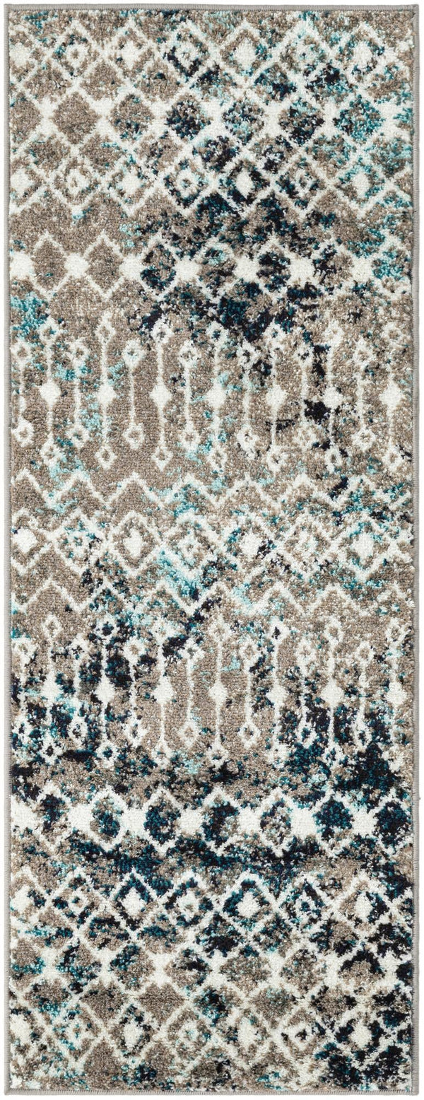 Mediterranean Lattice Collection Area Rug - Santorini (Multi Gray Blue) Runner Multi Gray Blue Main
