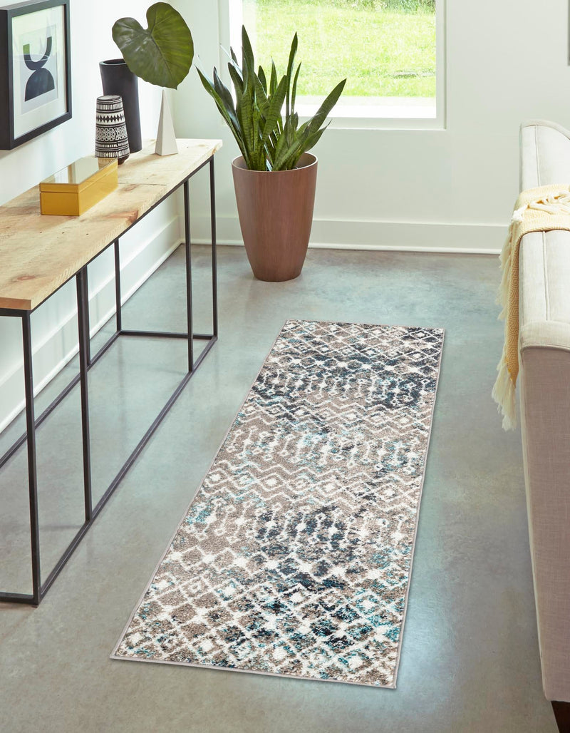 Mediterranean Lattice Collection Area Rug - Santorini (Multi Gray Blue) Runner Multi Gray Blue  lifestyle 0